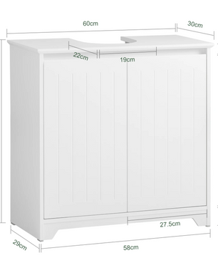 Wastafel Onderkast Badkamer – Wit Opbergmeubel met Deuren 60×60×30 cm