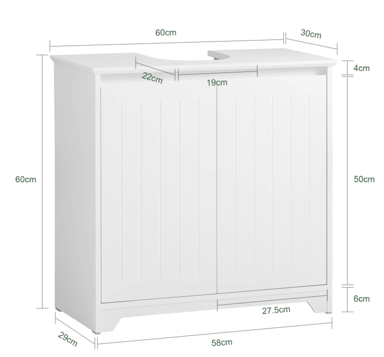 Wastafel Onderkast Badkamer – Wit Opbergmeubel met Deuren 60×60×30 cm