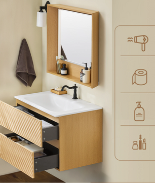 Badkamermeubelset met wastafel, onderkast en spiegel – Natuur