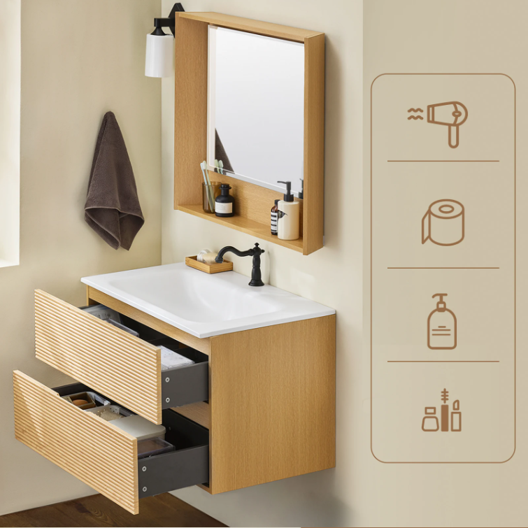 Badkamermeubelset met wastafel, onderkast en spiegel – Natuur