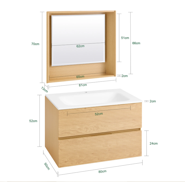 Badkamermeubelset met wastafel, onderkast en spiegel – Natuur