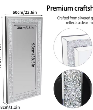 Grote Rechthoekige Wandspiegel met Crushed Crystal Rand – Luxe Full-Length Spiegel