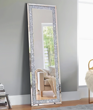 Grote Rechthoekige Wandspiegel met Crushed Crystal Rand – Luxe Full-Length Spiegel