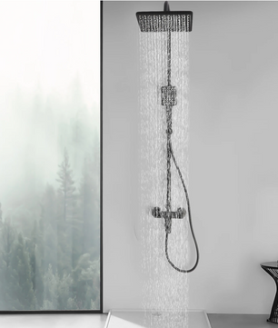 Luxe Zwarte Messing Douche Set met Regendouche en Handdouche – Verstelbaar