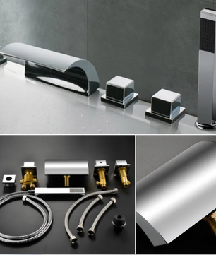 Moderne Waterval Badkamerkraan – Brede Uitloop en Handsproeier, Anti-Spat, Duurzaam