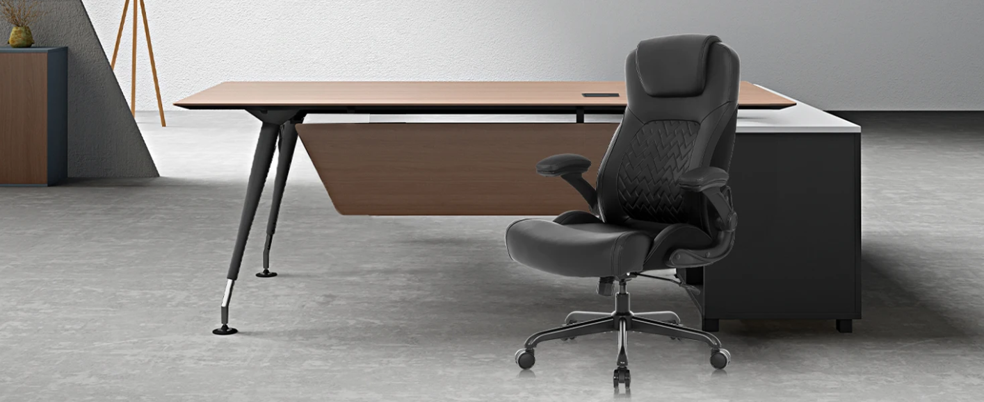 Ergonomische PU-Lederen Bureaustoel met Lendensteun en Opklapbare Armleuningen – Verstelbare Draaistoel met Hoge Draagkracht