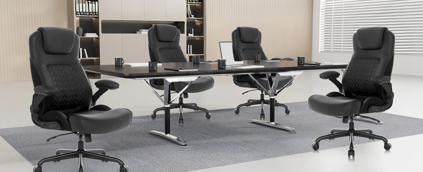 Ergonomische PU-Lederen Bureaustoel met Lendensteun en Opklapbare Armleuningen – Verstelbare Draaistoel met Hoge Draagkracht