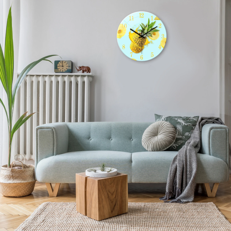 Luxe Wandklok van Gehard Glas met Licht- en Schaduwmotief – Stille Quartz Klok voor Interieurdecoratie