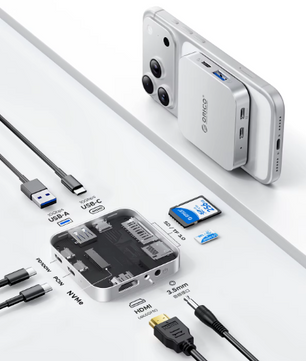 8-in-1 Magnetisch USB-C Dock met M.2 2230 NVMe SSD Behuizing, 4K HDMI, PD 100W en Kaartlezer