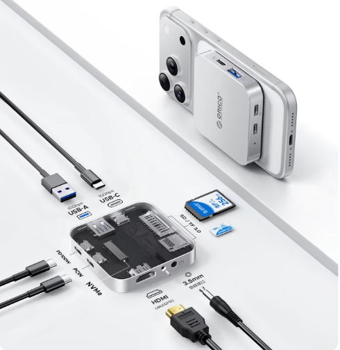 8-in-1 Magnetisch USB-C Dock met M.2 2230 NVMe SSD Behuizing, 4K HDMI, PD 100W en Kaartlezer