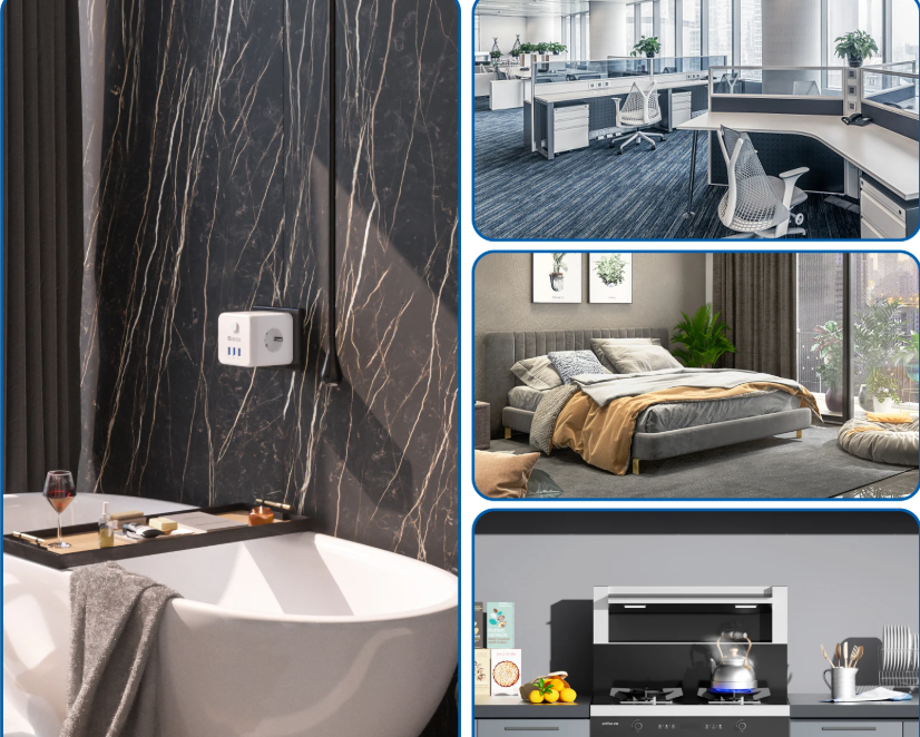 Stekkerdoos Kubus met 4 Stopcontacten en 3 USB Snelladen