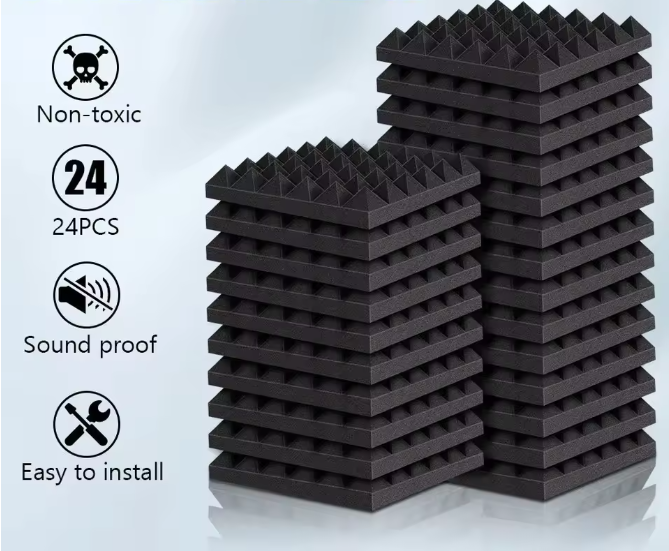 Set van 24 Piramide Akoestische Schuimpanelen 30 × 30 × 5 cm – Geluidsabsorberend Studio Foam