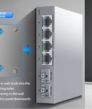 2.5G Netwerkswitch met 4× 2.5G RJ45 en 2× 10G SFP+ – Fanless Unmanaged Plug en Play