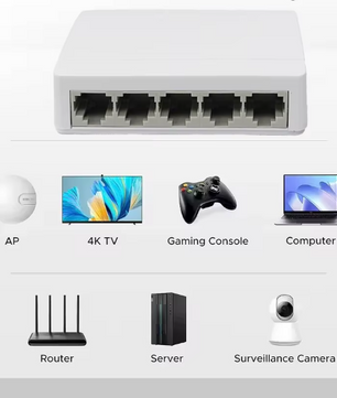 5-Poort Gigabit Ethernet Switch 10/100/1000Mbps – Plug en Play RJ45 Netwerkswitch voor Thuis en Kantoor