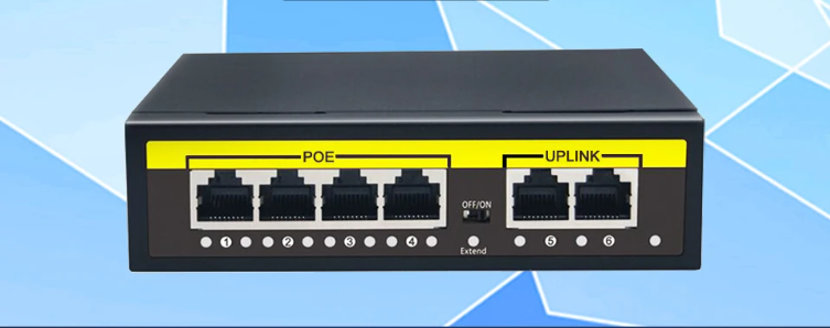 48V PoE Switch 100Mbps met 48V PoE Switch 100Mbps met 4 Poorten – 4× RJ45 + 2× Uplink voor IP Camera en CCTV Poorten – 4× RJ45 + 2× Uplink voor IP Camera en CCTV