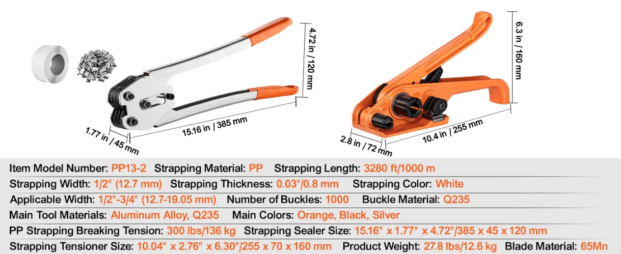 Pallet Omsnoeringsset met Spanner en Klem – Inclusief 100 m PP Band en 100 Metalen Sluitingen