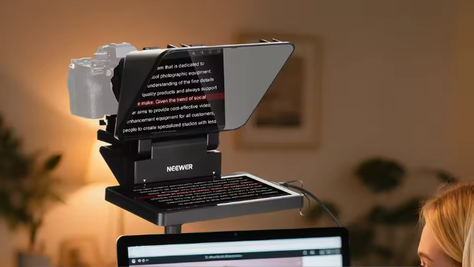 2-in-1 Teleprompter 11" met Ingebouwde Monitor – Screen Mirroring en Universele Montage