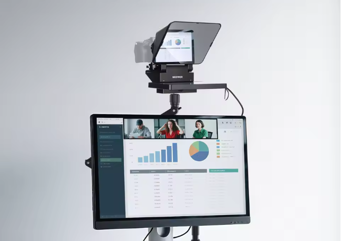 2-in-1 Teleprompter 11" met Ingebouwde Monitor – Screen Mirroring en Universele Montage