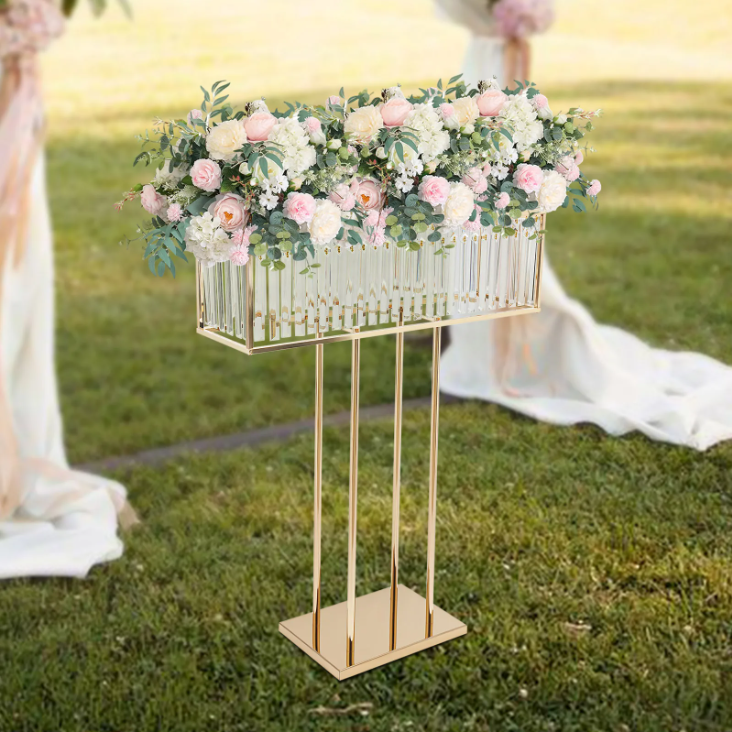 Gouden Kristallen Bloemenstandaard 90 cm – Luxe IJzeren Centerpiece voor Bruiloft en Feestdecoratie