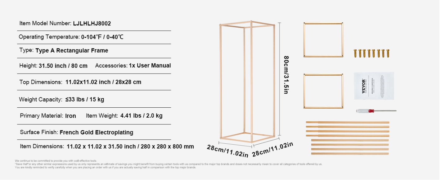 Gouden Metalen Bloemenkolom – Geometrische Bruiloft Centerpiece Standaard voor Bloemstukken