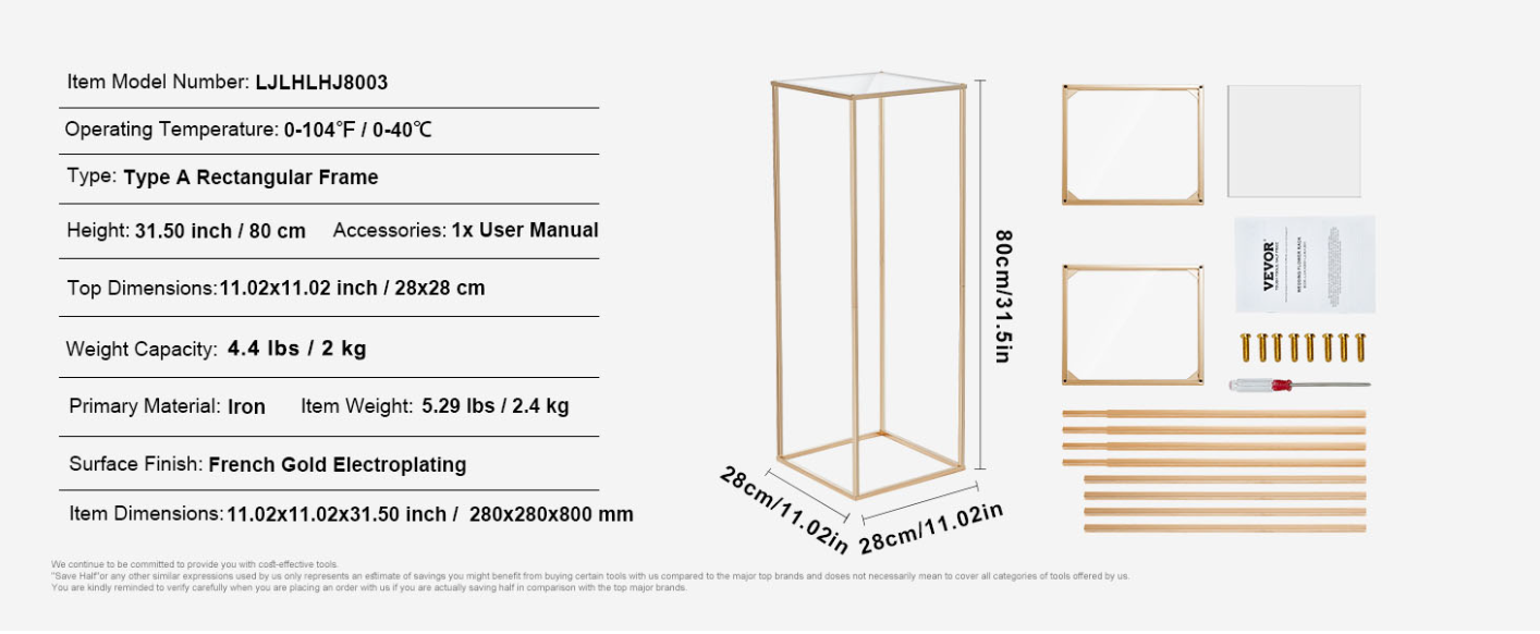 Gouden Metalen Bloemenkolom – Geometrische Bruiloft Centerpiece Standaard voor Bloemstukken