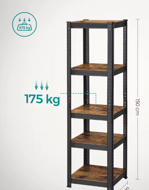 Industrieel Opbergrek met 5 Planken – Stevig Stalen Rek voor Thuis en Werk