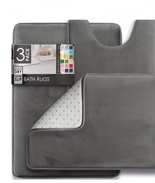Set van 3 Ultrazachte Badkamermatten – Fluweel Traagschuim Antislip, Machinewasbaar en Sneldrogend