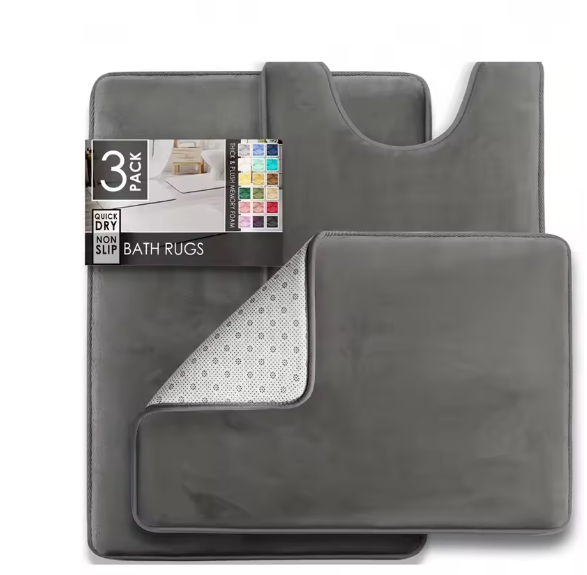 Set van 3 Ultrazachte Badkamermatten – Fluweel Traagschuim Antislip, Machinewasbaar en Sneldrogend