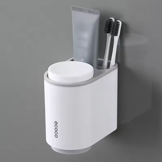 Wandgemonteerde Tandenborstelhouder met Beker en Opbergrek – Magnetisch en Multifunctioneel