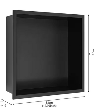 Zwarte Verzonken Doucheplank van RVS – Inbouw Badkamer Opbergplank 33 × 33 cm