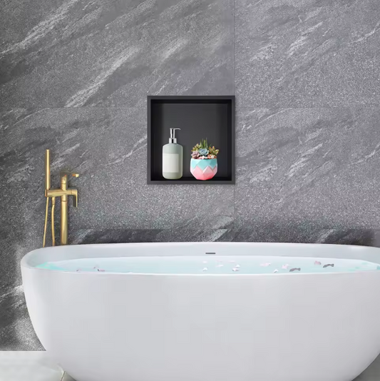 Zwarte Verzonken Doucheplank van RVS – Inbouw Badkamer Opbergplank 33 × 33 cm