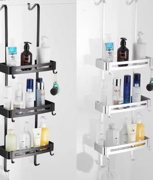 Zwart Hangend Badkamerrek – Aluminium Opbergplank zonder Boren