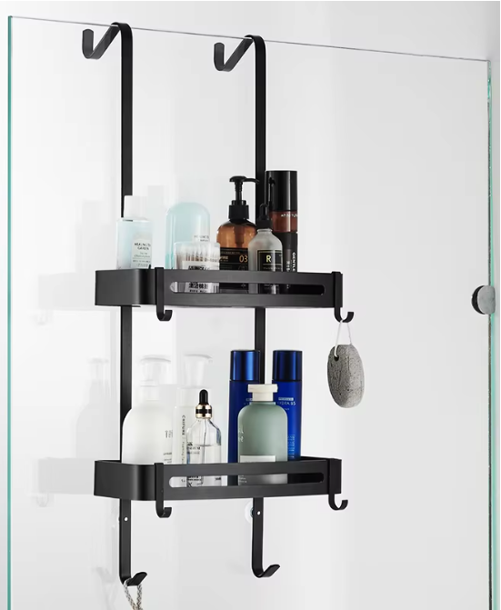 Zwart Hangend Badkamerrek – Aluminium Opbergplank zonder Boren