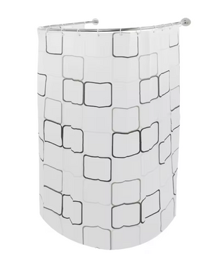 Geometrisch Gestreept Douchegordijn met U-Vormige Stang – Waterdicht en Compleet