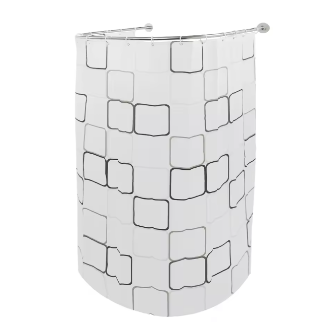 Geometrisch Gestreept Douchegordijn met U-Vormige Stang – Waterdicht en Compleet