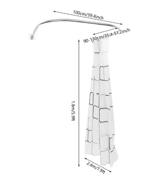 Geometrisch Gestreept Douchegordijn met U-Vormige Stang – Waterdicht en Compleet
