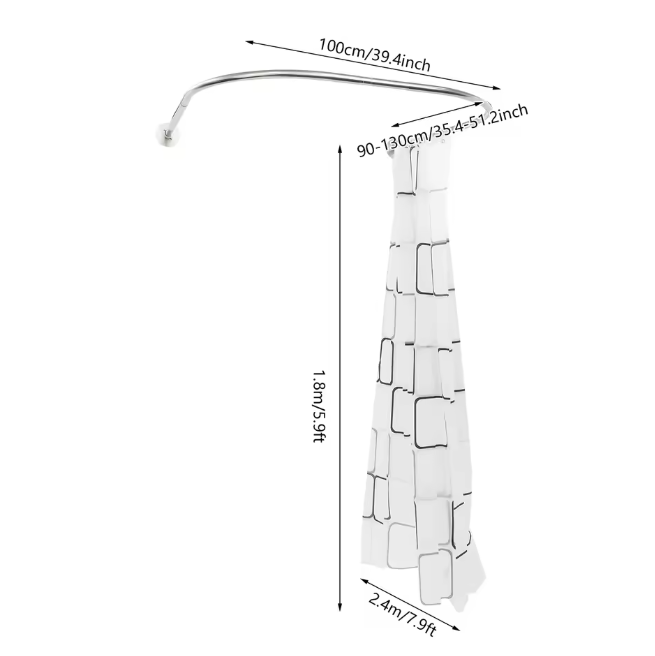 Geometrisch Gestreept Douchegordijn met U-Vormige Stang – Waterdicht en Compleet