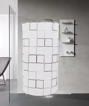 Geometrisch Gestreept Douchegordijn met U-Vormige Stang – Waterdicht en Compleet