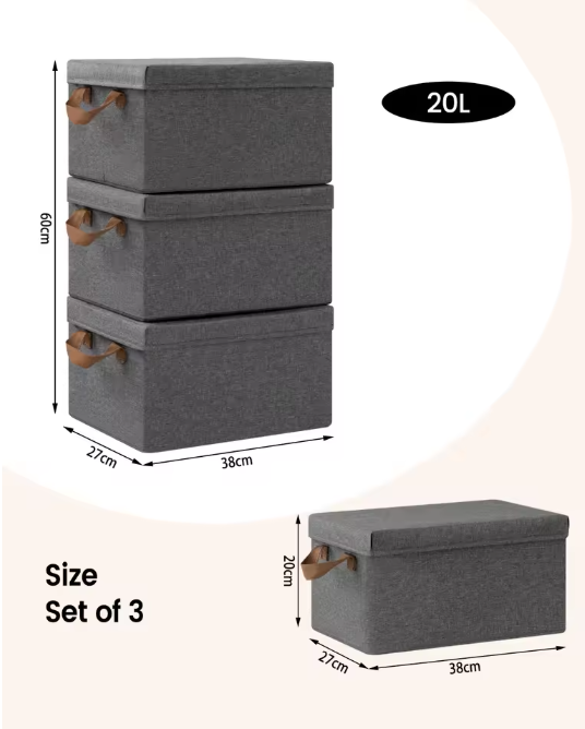 Opvouwbare Stoffen Opbergdozen met Deksel en Handvatten – Set van 3 of 5 Stuks