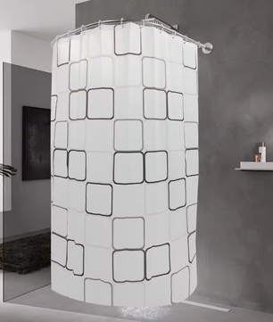 Geometrisch Gestreept Douchegordijn met U-Vormige Stang – Waterdicht en Compleet