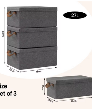 Opvouwbare Stoffen Opbergdozen met Deksel en Handvatten – Set van 3 of 5 Stuks