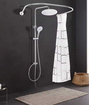 Geometrisch Gestreept Douchegordijn met U-Vormige Stang – Waterdicht en Compleet