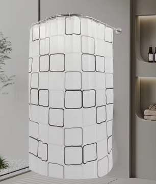 Geometrisch Gestreept Douchegordijn met U-Vormige Stang – Waterdicht en Compleet