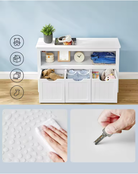 Kinder Opbergkast met Wielen – Speelgoed- en Kledingkast met Opbergboxen