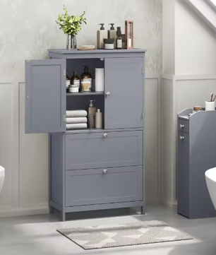 Badkamerkast met 2 Deuren en 2 Lades – Verstelbare Plank, Slank en Modern Ontwerp
