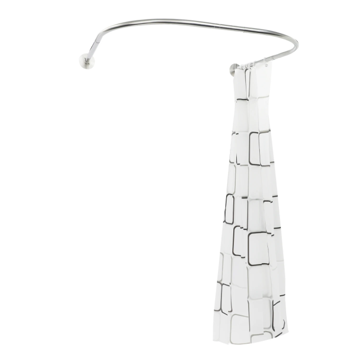 Geometrisch Gestreept Douchegordijn met U-Vormige Stang – Waterdicht en Compleet