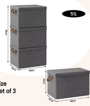 Opvouwbare Stoffen Opbergdozen met Deksel en Handvatten – Set van 3 of 5 Stuks