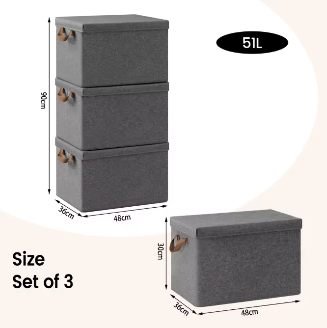 Opvouwbare Stoffen Opbergdozen met Deksel en Handvatten – Set van 3 of 5 Stuks
