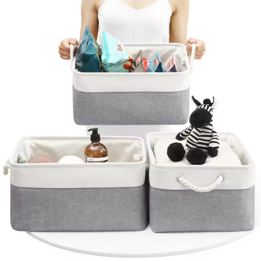 Set van 3 Stoffen Opbergmanden – Opvouwbare Canvas Opbergdozen voor Kast en Woonkamer