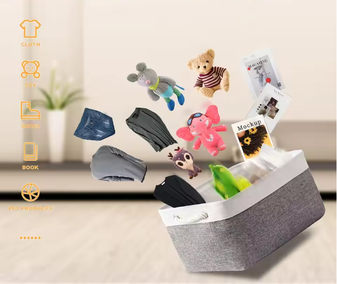 Set van 3 Stoffen Opbergmanden – Opvouwbare Canvas Opbergdozen voor Kast en Woonkamer